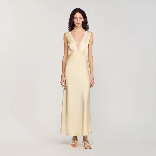 Robe longue satinée - Sandro Paris - Modalova