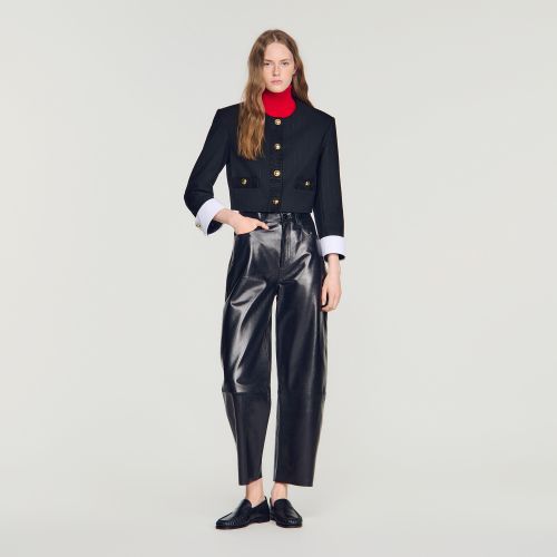 Veste courte en laine à rayures - Sandro Paris - Modalova