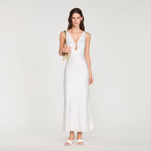 Robe longue satinée à bijou - Sandro Paris - Modalova