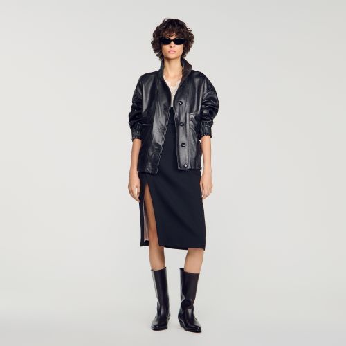 Blouson oversize en cuir - Sandro Paris - Modalova