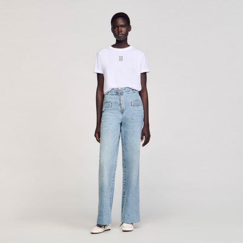 T-shirt en coton à broderie - Sandro Paris - Modalova