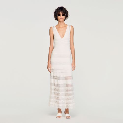 Robe longue en maille pointelle - Sandro Paris - Modalova