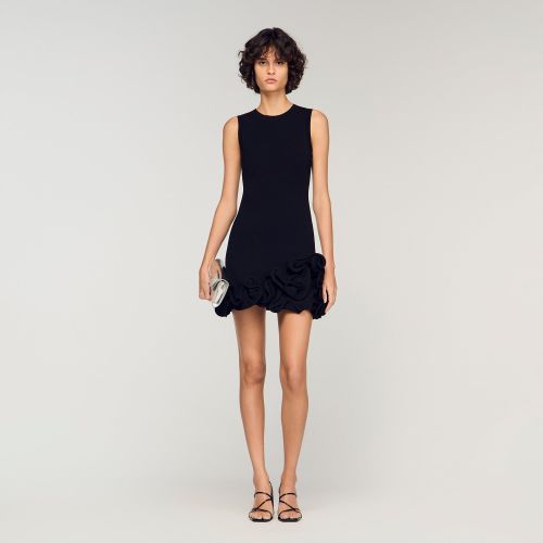 Robe courte en maille à fleurs - Sandro Paris - Modalova