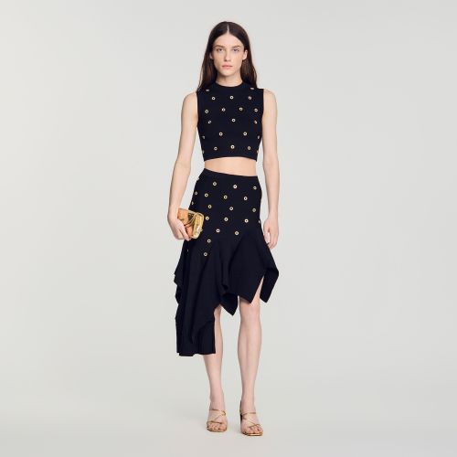 Jupe en maille à studs - Sandro Paris - Modalova