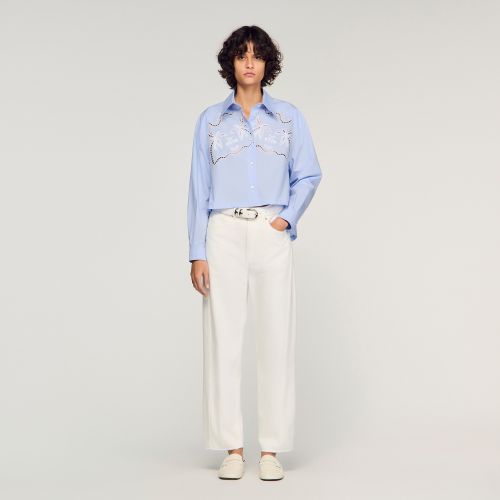 Chemise en coton brodée - Sandro Paris - Modalova