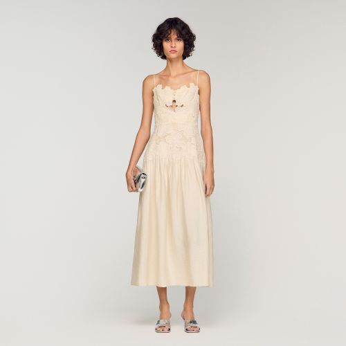 Robe longue en guipure - Sandro Paris - Modalova