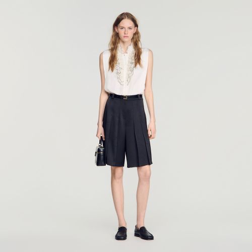 Short long taille haute à plis - Sandro Paris - Modalova