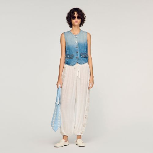 Pantalon large créponné - Sandro Paris - Modalova