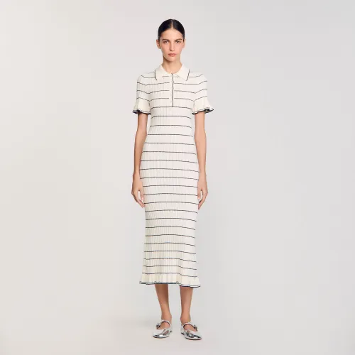 Robe longue en maille à col polo - Sandro Paris - Modalova