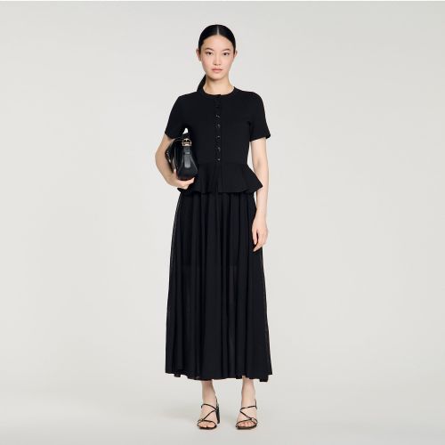 Robe longue en maille à basque - Sandro Paris - Modalova