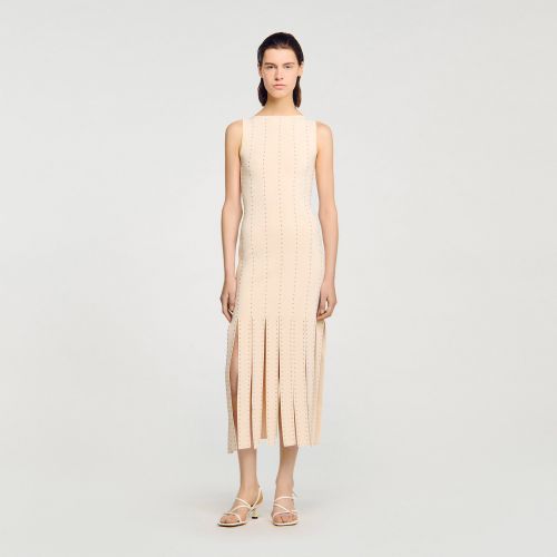 Robe longue en maille à franges - Sandro Paris - Modalova