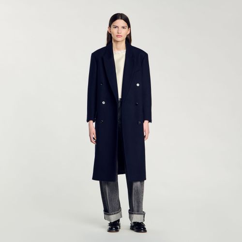 Manteau long en laine mélangée - Sandro Paris - Modalova