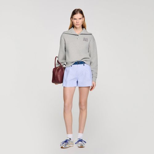 Sweatshirt brodé à col vareuse - Sandro Paris - Modalova
