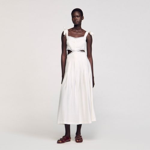 Robe longue à galons de dentelle - Sandro Paris - Modalova