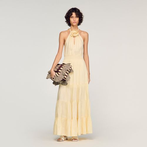 Robe longue en lin à détail floral - Sandro Paris - Modalova