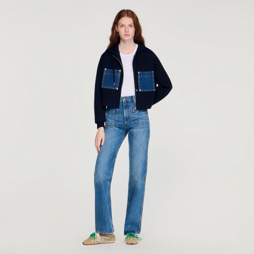 Sweatshirt en maille et denim - Sandro Paris - Modalova