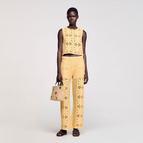 Pantalon droit en crochet - Sandro Paris - Modalova
