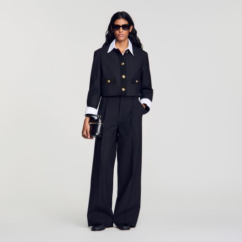 Pantalon large à rayures - Sandro Paris - Modalova