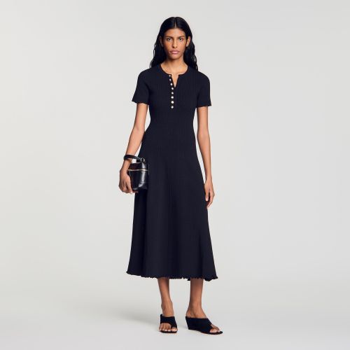 Robe longue en maille côtelée - Sandro Paris - Modalova