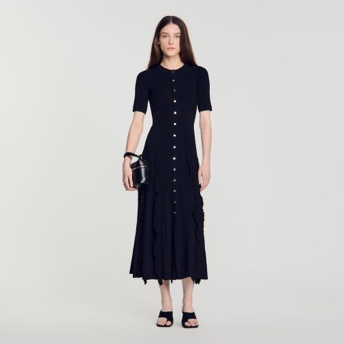 Robe longue en maille à volants - Sandro Paris - Modalova