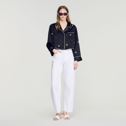 Chemise brodée perles et strass - Sandro Paris - Modalova
