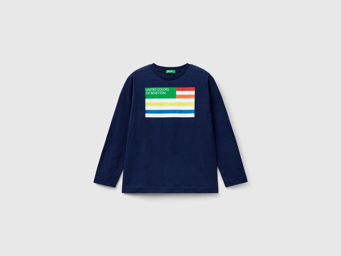Benetton, T-shirt Manica Lunga In Cotone Bio, taglia XL, Blu Scuro, Bambini - United Colors of Benetton - Modalova