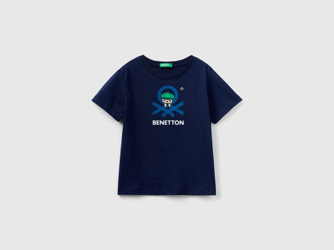 Benetton, T-shirt 100% Cotone Bio Con Stampa, taglia 110, Blu Scuro, Bambini - United Colors of Benetton - Modalova