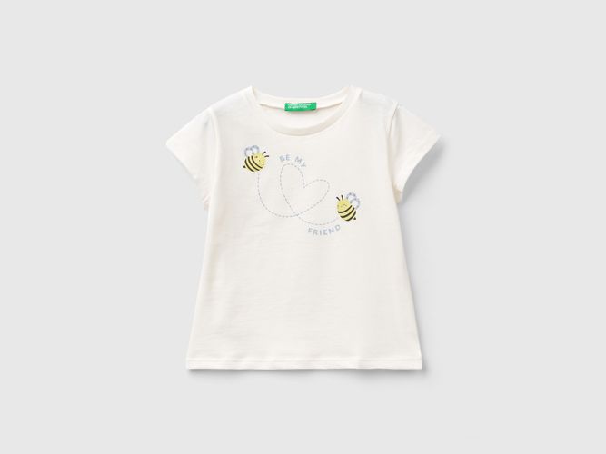 Benetton, T-shirt In Cotone Bio Con Glitter, taglia 110, Bianco, Bambini - United Colors of Benetton - Modalova