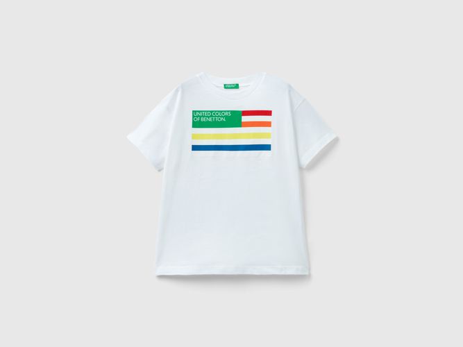 Benetton, T-shirt 100% Cotone Bio, taglia S, Bianco, Bambini - United Colors of Benetton - Modalova
