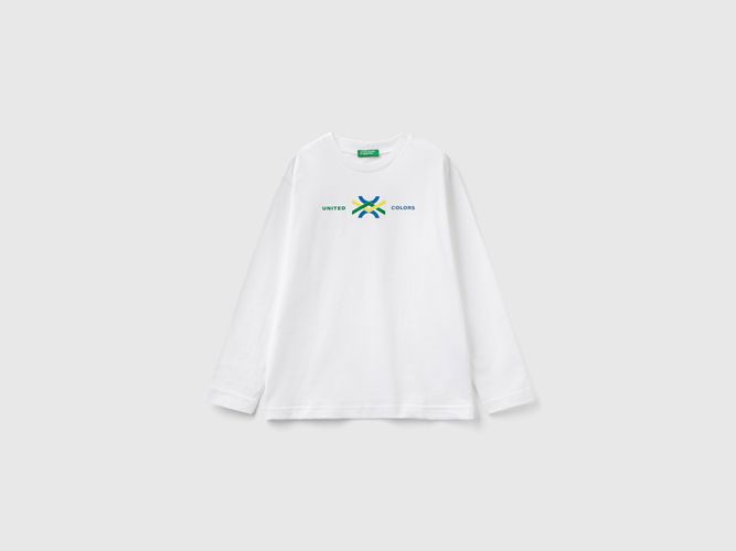 Benetton, T-shirt Manica Lunga In Cotone Bio, taglia S, Bianco, Bambini - United Colors of Benetton - Modalova