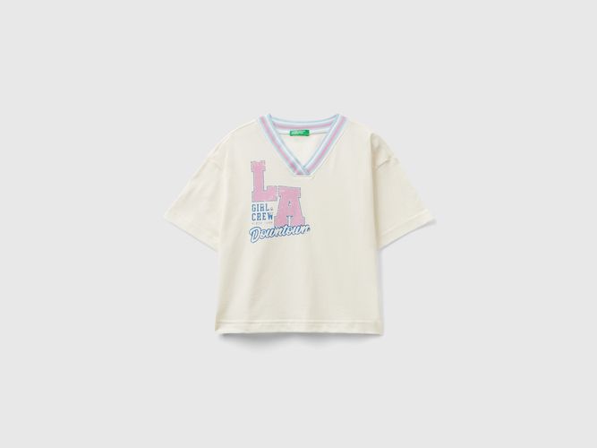 Benetton, T-shirt Boxy Fit Stile College, taglia L, Bianco Panna, Bambini - United Colors of Benetton - Modalova
