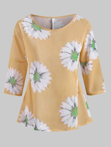 Blouses Blouse Demi-Transparente Imprim Tournesol en Mousseline de Soie Volants - Dresslily FR - Modalova