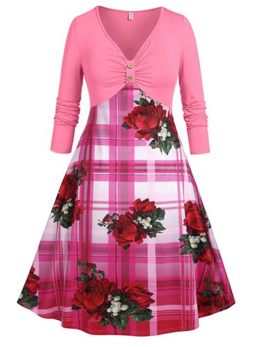 Robes Grandes Tailles Robe Imprime Florale Carreaux Taille Empire Grande Taille - Dresslily FR - Modalova