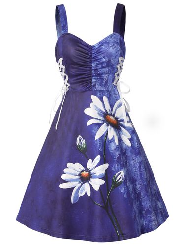 Robes Dcontractes Mini Robe Teinte Imprim Fleur Lacets Volants - Dresslily FR - Modalova