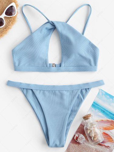 Textured Twist Cutout Bikini Swimsuit - Zaful - Modalova