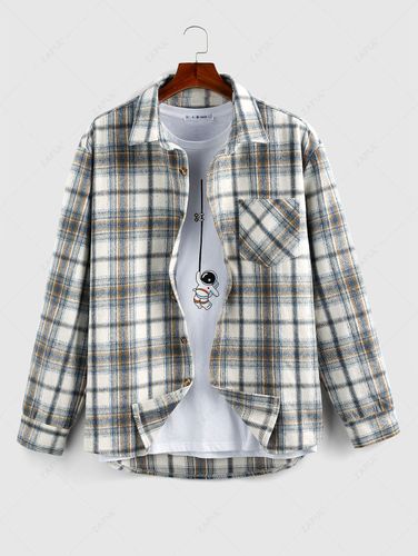 Chemise à Carreaux Imprimée avec Poche en Laine Mélangée - ZAFUL - Modalova