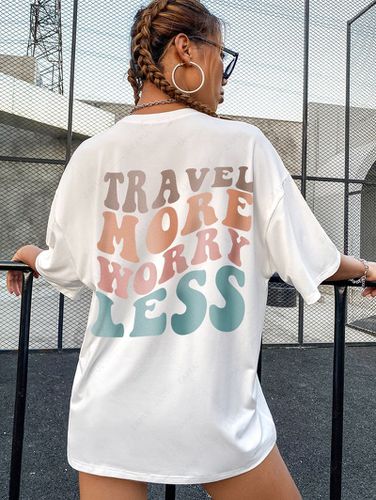 T-shirt Oversize à Lettre Graphique TRAVEL MORE WORRY LESS - ZAFUL - Modalova