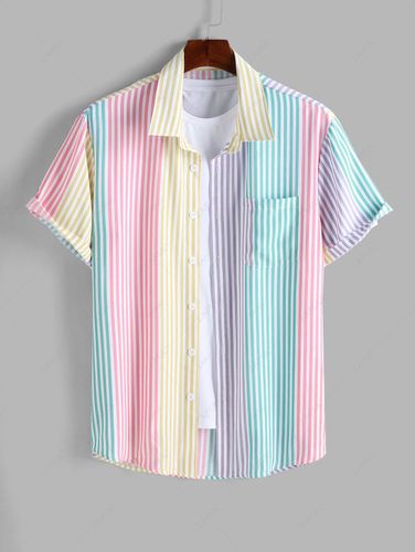 Chemise Rayée Contrastée Poche en Avant - ZAFUL - Modalova