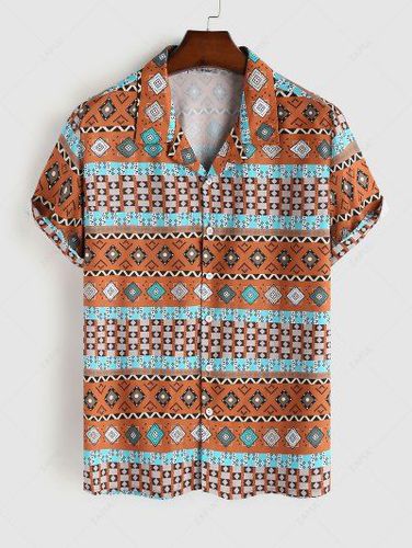 Rhombus Ethnic Aztec Printed Button Front Shirt - Zaful - Modalova