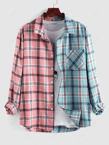 Chemise à Carreaux Imprimée en Blocs de Couleurs avec Poche - ZAFUL - Modalova