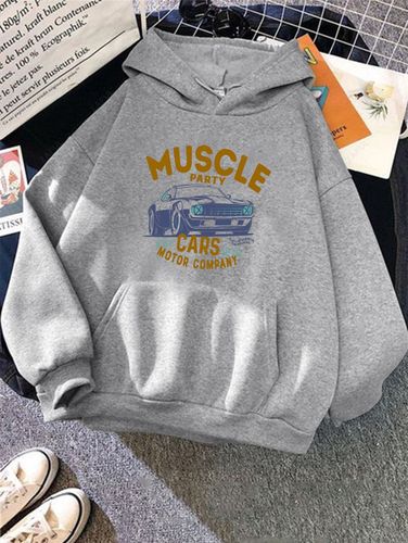 Sweat Capuche Vintage Thermique Imprim Voiture L - Zaful FR - Modalova
