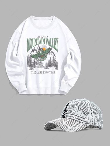 Sweat-shirt Graphique ALASKA MOUNTAIN VALLEY Aigle et Lettre Graphique avec Casquette de Base-ball - ZAFUL - Modalova