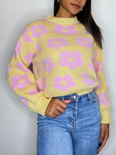 Pull Pastel Floral Brod Col Rond Maille S - Zaful FR - Modalova
