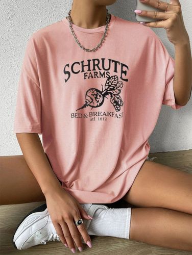 T-shirt Tunique Lettre Graphique à Goutte Epaule Surdimensionné - ZAFUL - Modalova
