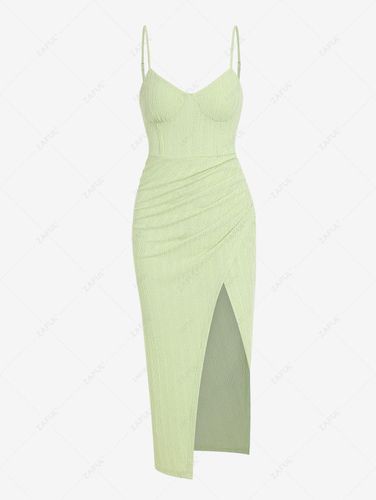 Robe de Bustier Mi-Longue Drapée Texturée Fendue Tricotée à Bretelle - ZAFUL - Modalova