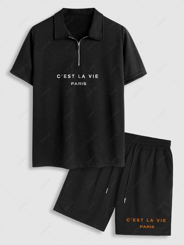 Ensemble de T-shirt Zipp Col Polo Imprim C'EST LA VIE PARIS et Short Taille unique - Zaful FR - Modalova