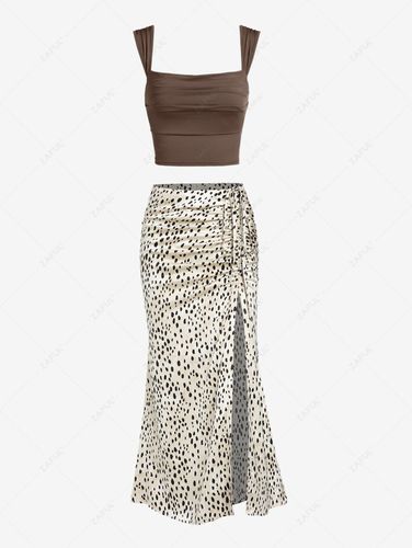 ZAFUL Ensemble Jupe Courte Robe Moulante Lopard Bretelle Col Carr Volants Deux Pices Taille unique - Zaful FR - Modalova
