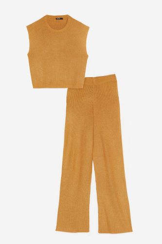 Ensemble Top Sans Manches & Pantalon Large Taille Haute Côtelés - L - Nasty Gal - Modalova