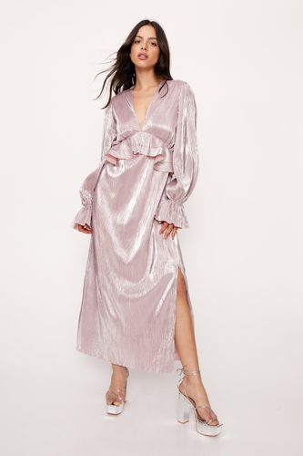 Dressing Gown Mi-Longue Plissée Métallisée À Volants - 32 - Nasty Gal - Modalova