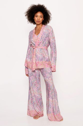 Pyjama Imprimé Cachemire Avec Kimono, Bralette Et Pantalon - - S - Nasty Gal - Modalova